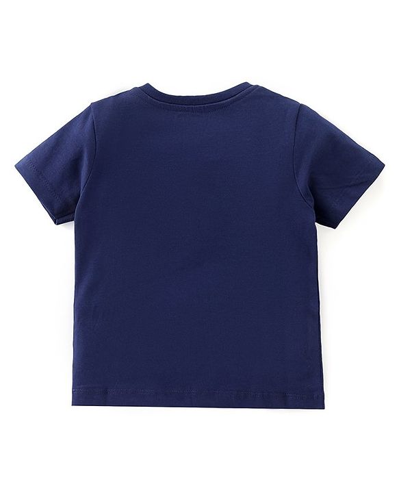 Babyhug Cotton Knit Half Sleeves Night Suit with Animal & Star Print - Navy & Yellow