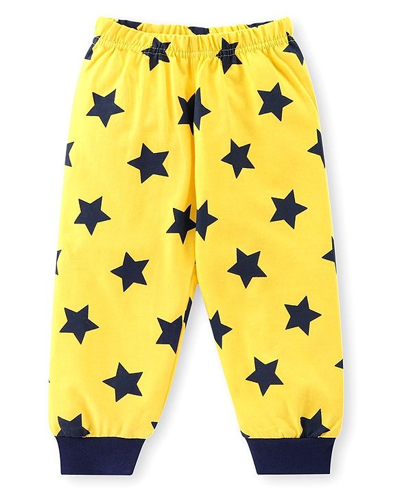 Babyhug Cotton Knit Half Sleeves Night Suit with Animal & Star Print - Navy & Yellow