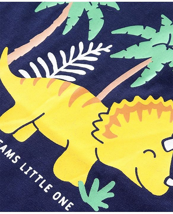 Babyhug Cotton Knit Half Sleeves Night Suit with Animal & Star Print - Navy & Yellow