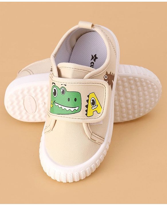 Cute Walk by Babyhug Casual Shoes with Velcro Closure & Dino Print - Beige