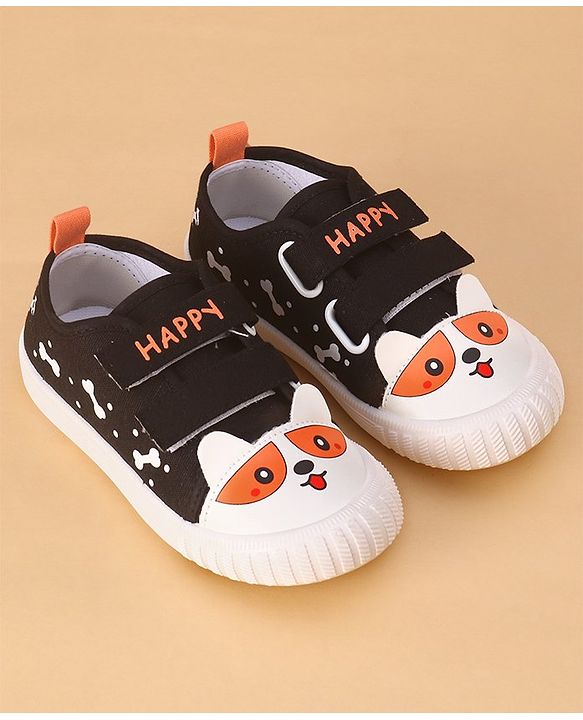 Cute Walk by Babyhug Casual Shoes with Velcro Closure & Bear Print - Black