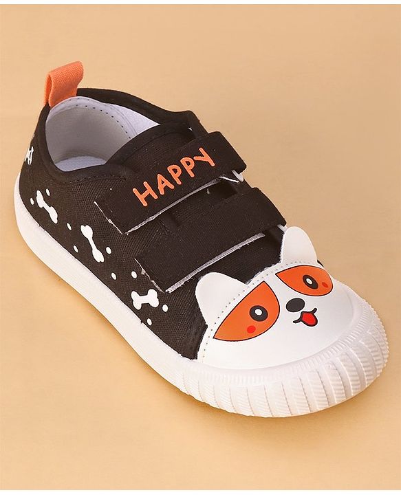 Cute Walk by Babyhug Casual Shoes with Velcro Closure & Bear Print - Black