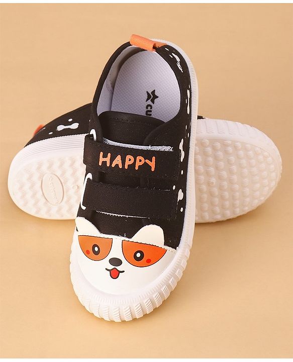 Cute Walk by Babyhug Casual Shoes with Velcro Closure & Bear Print - Black