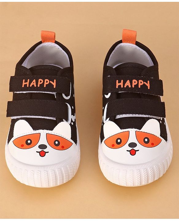 Cute Walk by Babyhug Casual Shoes with Velcro Closure & Bear Print - Black