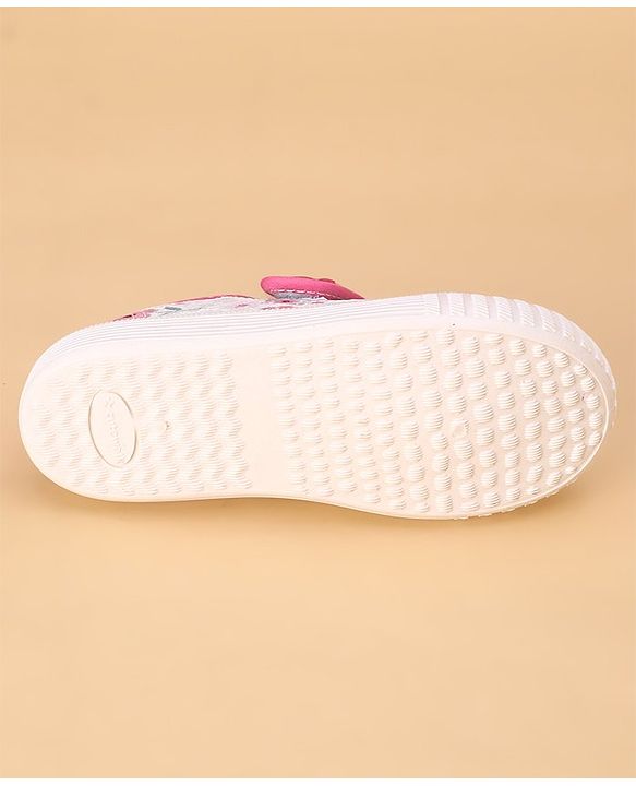Cute Walk by Babyhug Casual Shoes with Velcro Closure & Floral Print & Applique - Fuchsia