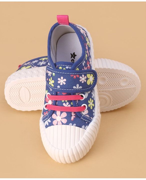 Cute Walk by Babyhug Velcro Closure Casual Shoes with Floral Print - Blue