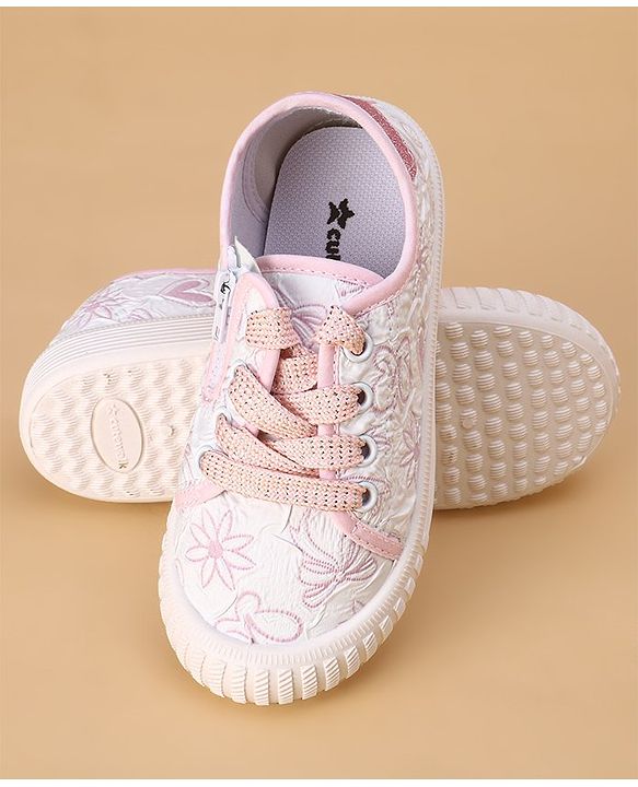 Cute Walk by Babyhug Lace Ups Casual Shoes Floral Print - Pink