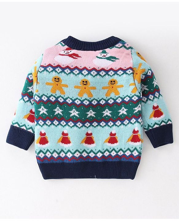 Babyhug Knitted Full Sleeves Pullover Sweater Set With Christmas Theme Design - Navy Blue