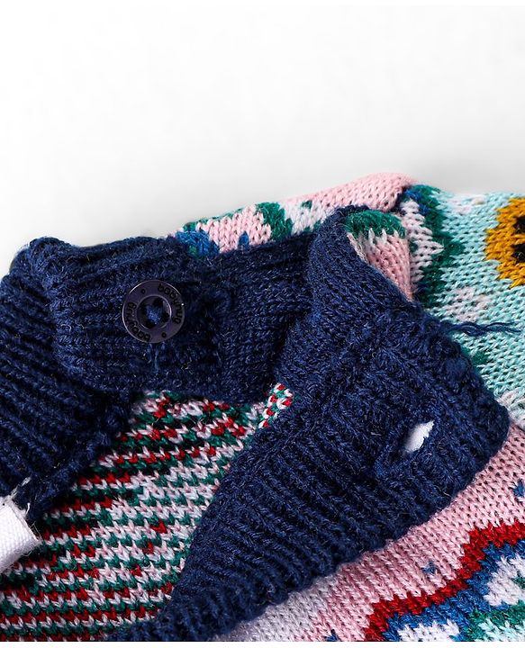 Babyhug Knitted Full Sleeves Pullover Sweater Set With Christmas Theme Design - Navy Blue