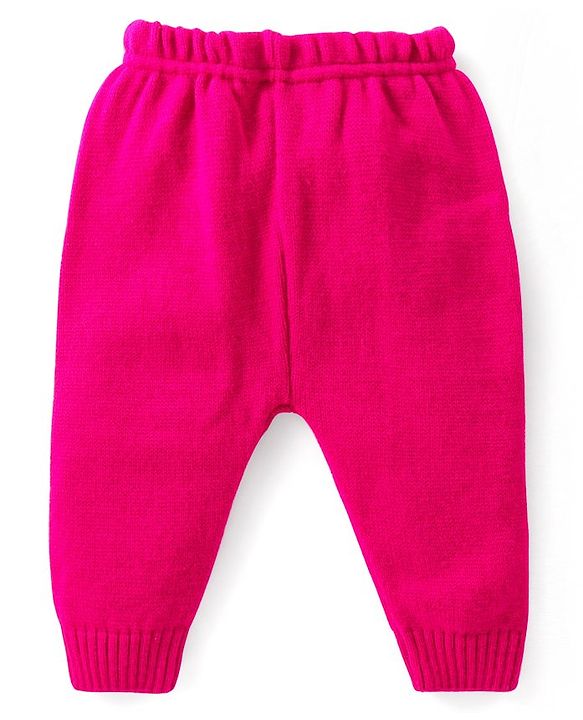 Babyhug Knitted Full Sleeves Pullover Sweater Set With Floral Design- Pink
