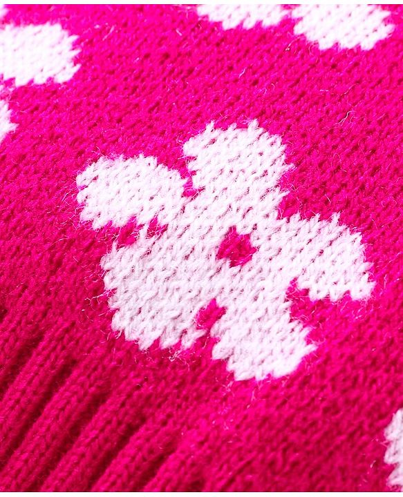Babyhug Knitted Full Sleeves Pullover Sweater Set With Floral Design- Pink
