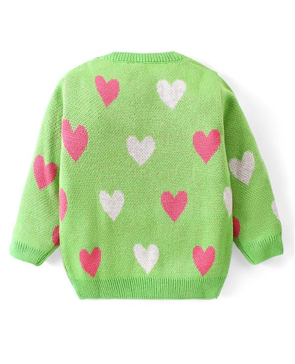 Babyhug Knit Full Sleeves Sweater Set With Hearts Design - Green