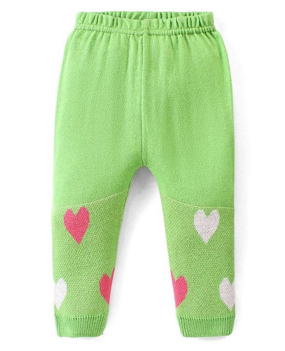 Babyhug Knit Full Sleeves Sweater Set With Hearts Design - Green