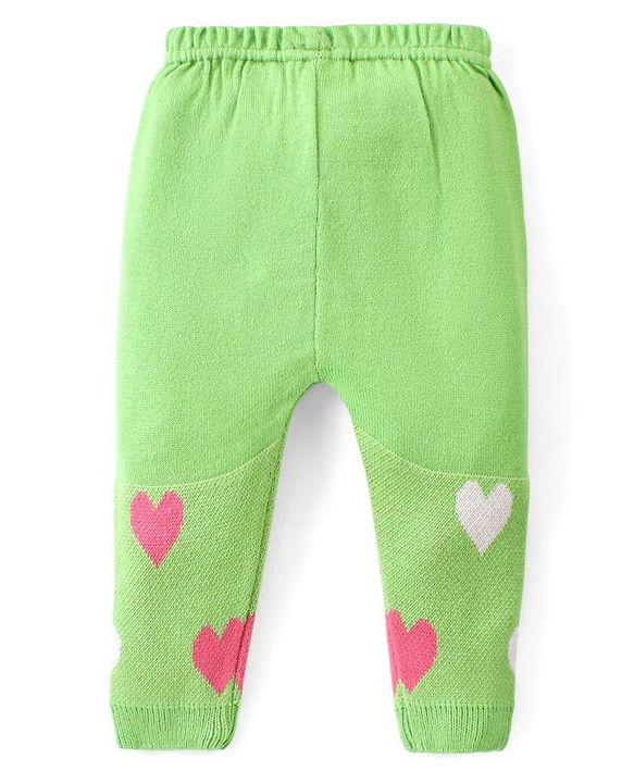 Babyhug Knit Full Sleeves Sweater Set With Hearts Design - Green