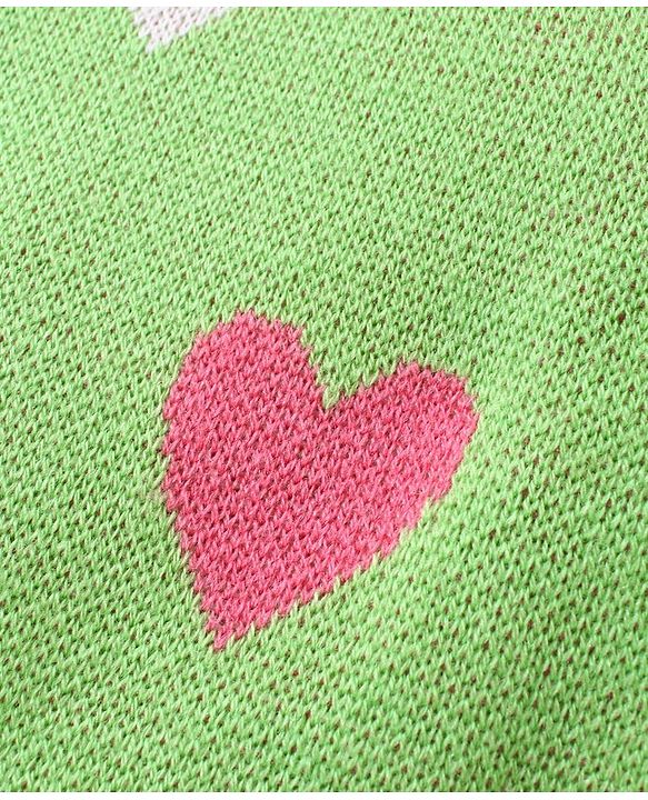 Babyhug Knit Full Sleeves Sweater Set With Hearts Design - Green