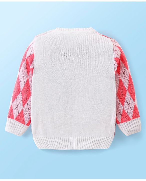 Babyhug Knit Full Sleeves Sweater Set With Argyle Design - Pink