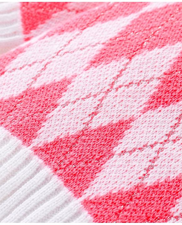 Babyhug Knit Full Sleeves Sweater Set With Argyle Design - Pink