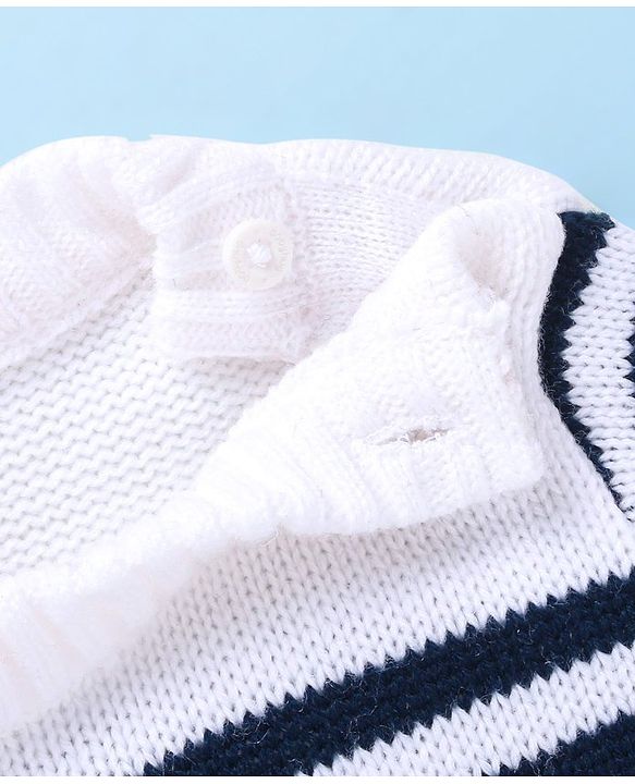 Babyhug Knitted Full Sleeves Pullover Sweater with Cable Knit & Striped Design - White Brown & Black