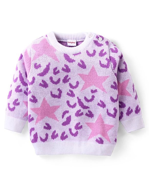 Babyhug Knitted Full Sleeves Pullovers Sweater With Star Design-  Multicolor