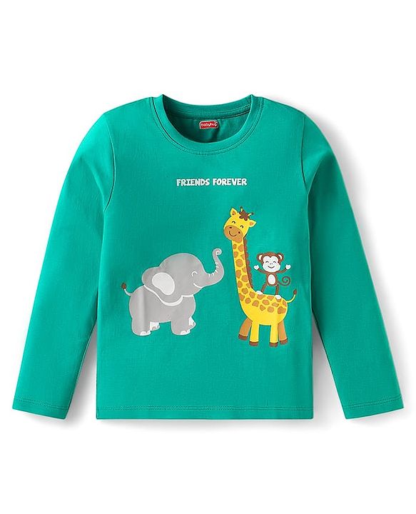 Babyhug Cotton Knit Full Sleeves Night Suit with Wild Animal Print - Sea Green