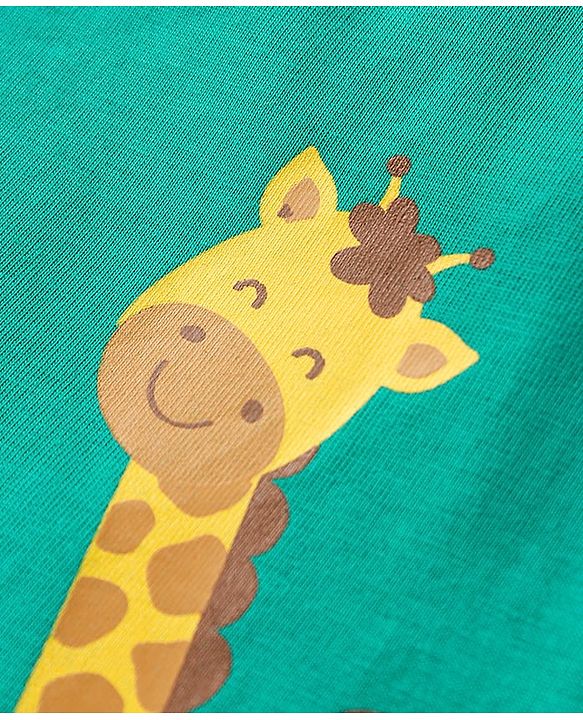 Babyhug Cotton Knit Full Sleeves Night Suit with Wild Animal Print - Sea Green