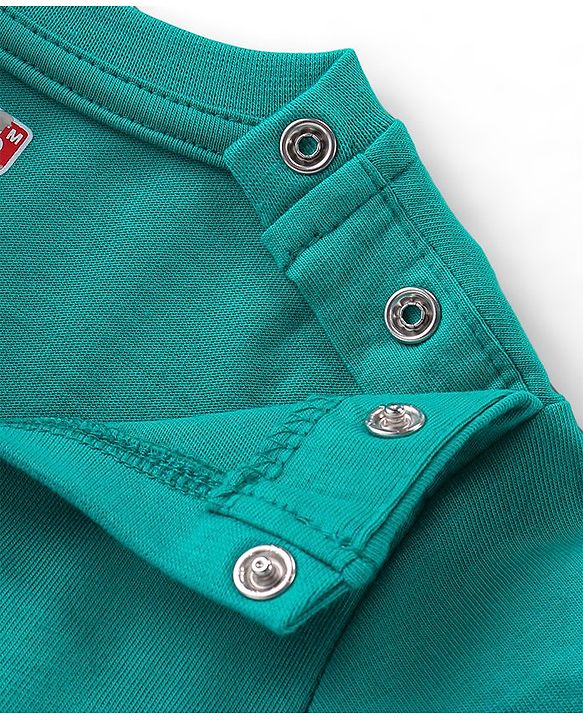 Babyhug Cotton Knit Full Sleeves Night Suit with Wild Animal Print - Sea Green