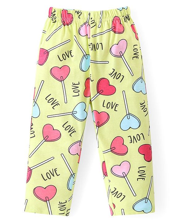 Babyhug Cotton Knit Full Sleeves Night Suit With Hearts Print - Green