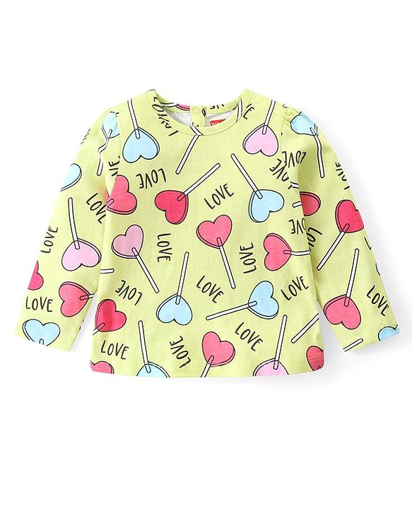 Babyhug Cotton Knit Full Sleeves Night Suit With Hearts Print - Green