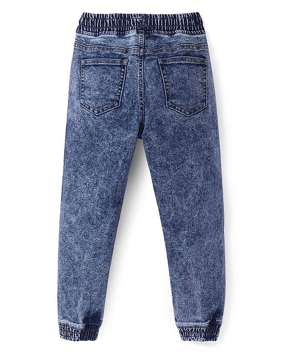 Pine Kids Cotton Rich Stretchable Full Length denim Joggers with Cloud Wash - Ice Blue