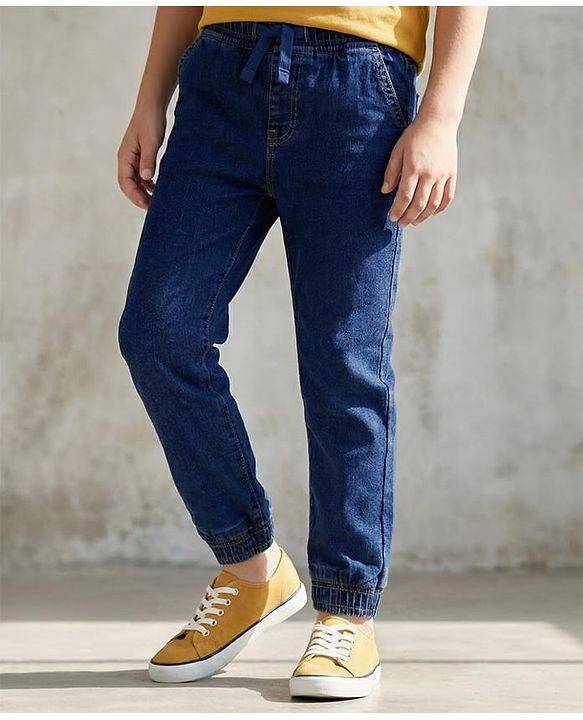 Pine Kids Cotton Rich Stretchable full length denim Joggers - Mid Blue