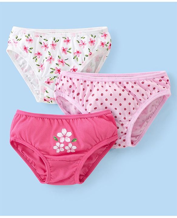 Babyhug 100% Cotton Panties Floral & Polka Dots Print Pack of 3 - Multicolour
