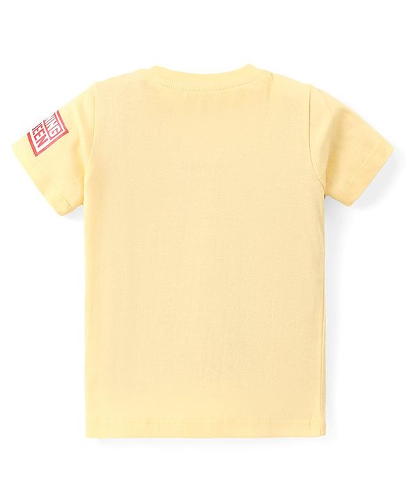 Babyhug Disney Cotton Knit Half Sleeves T-Shirt & Denim Shorts Set With Cars Graphics - Yellow & Blue