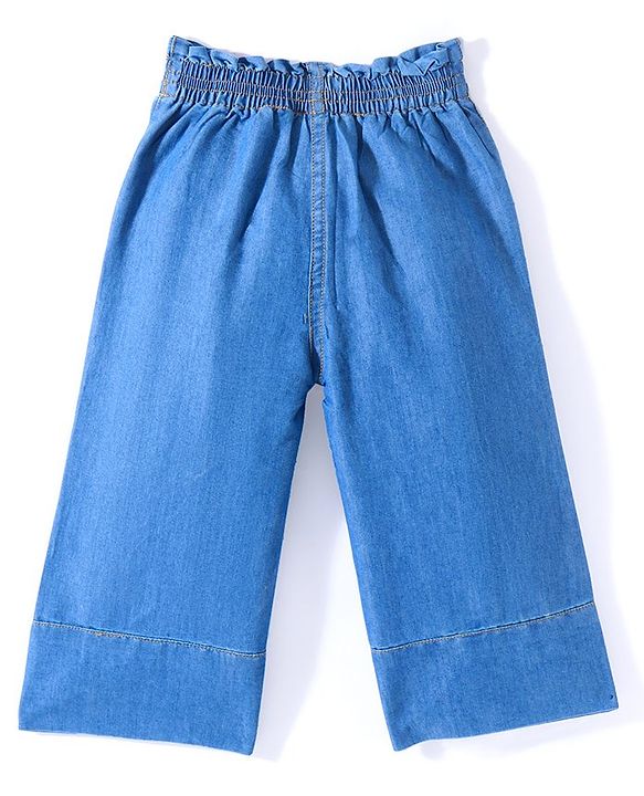 Babyhug Disney Cotton Knit Full Length  Denim Jeans with Minnie Mouse Print - Blue