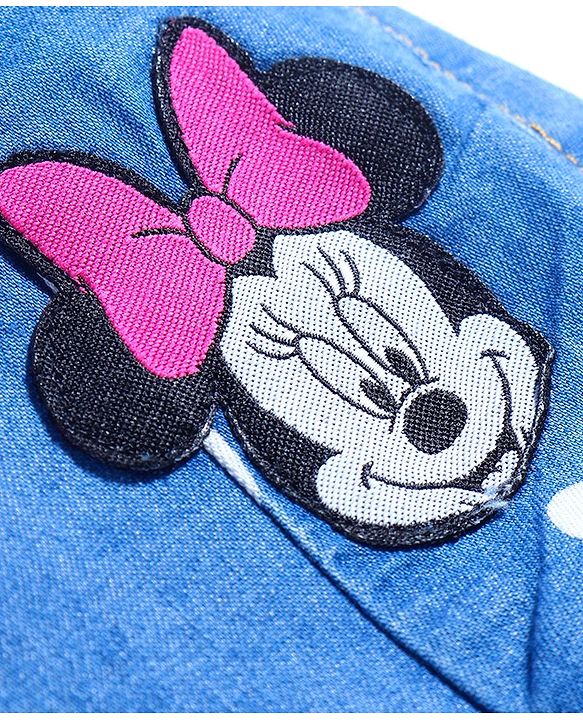 Babyhug Disney Cotton Knit Full Length  Denim Jeans with Minnie Mouse Print - Blue