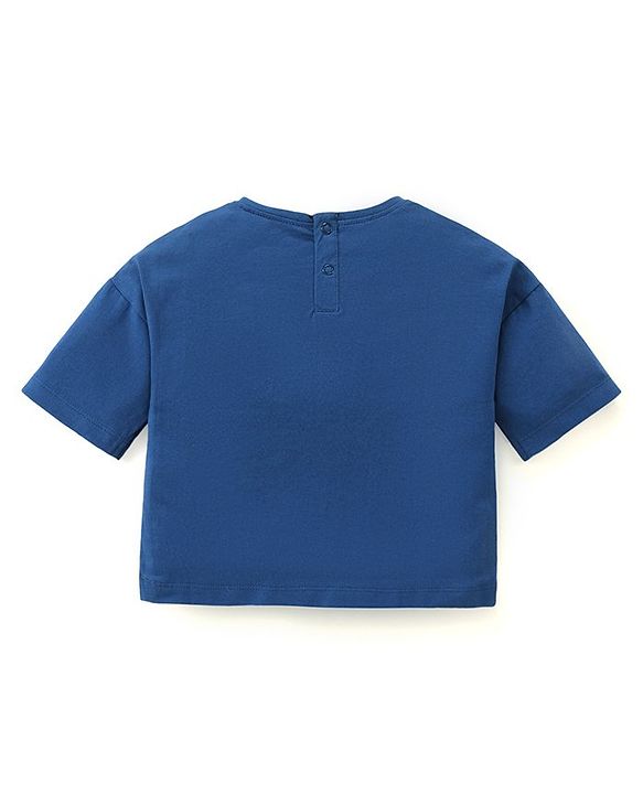Babyhug Disney Cotton Knit Half Sleeve T-Shirt With Minnie Mouse Print and Side pocket Applique Deyailing - Blue
