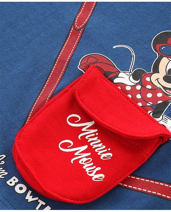 Babyhug Disney Cotton Knit Half Sleeve T-Shirt With Minnie Mouse Print - Blue