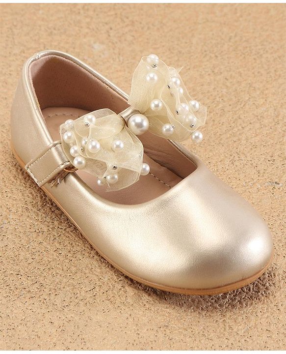 Cute Walk by Babyhug Slip On Ballerinas with Velcro Closure & Bow Applique - Gold