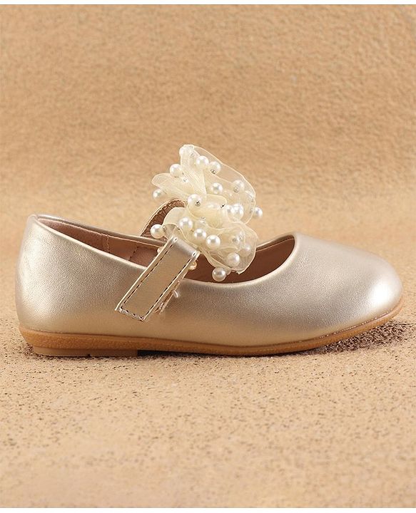 Cute Walk by Babyhug Slip On Ballerinas with Velcro Closure & Bow Applique - Gold