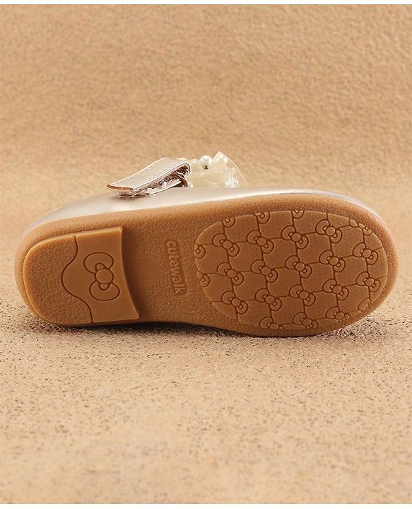Cute Walk by Babyhug Slip On Ballerinas with Velcro Closure & Bow Applique - Gold