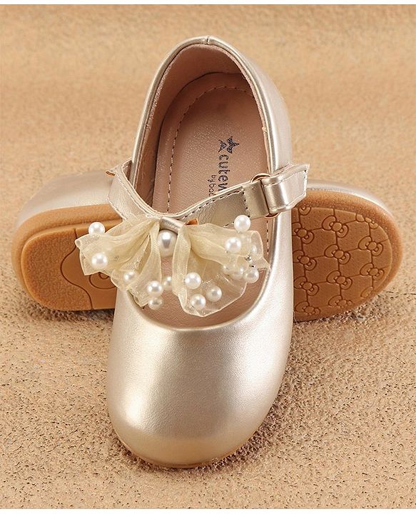 Cute Walk by Babyhug Slip On Ballerinas with Velcro Closure & Bow Applique - Gold