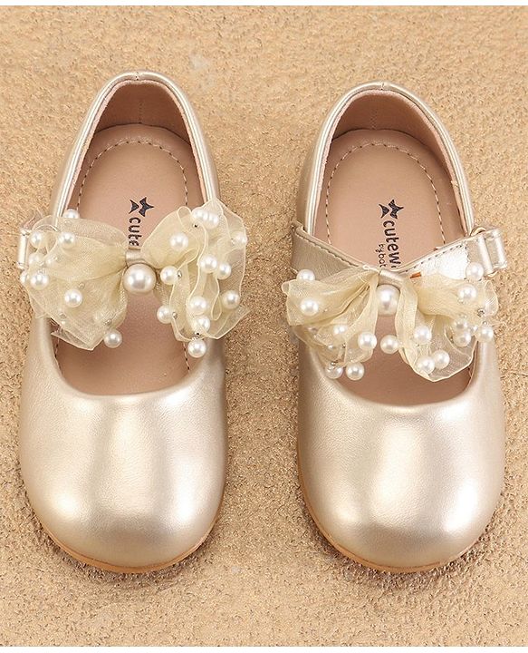 Cute Walk by Babyhug Slip On Ballerinas with Velcro Closure & Bow Applique - Gold