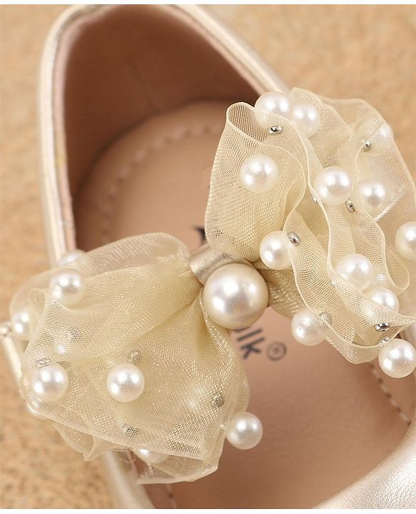 Cute Walk by Babyhug Slip On Ballerinas with Velcro Closure & Bow Applique - Gold