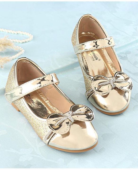 Cute Walk By Babyhug Ballerinas With Velcro Closure & Bow Applique - Golden