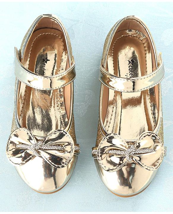 Cute Walk By Babyhug Ballerinas With Velcro Closure & Bow Applique - Golden