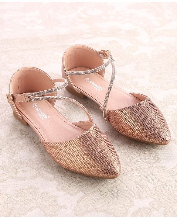 Cute Walk by Babyhug Buckle Closure Stone Embellished Ballerina - Champagne