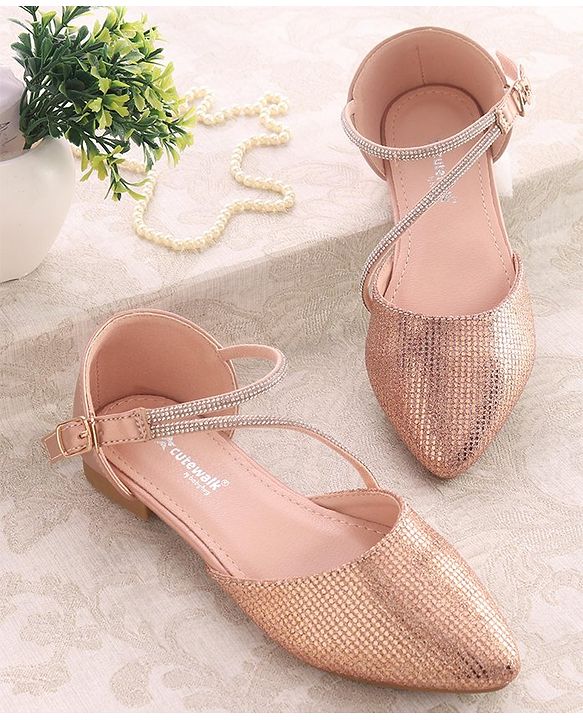 Cute Walk by Babyhug Buckle Closure Stone Embellished Ballerina - Champagne