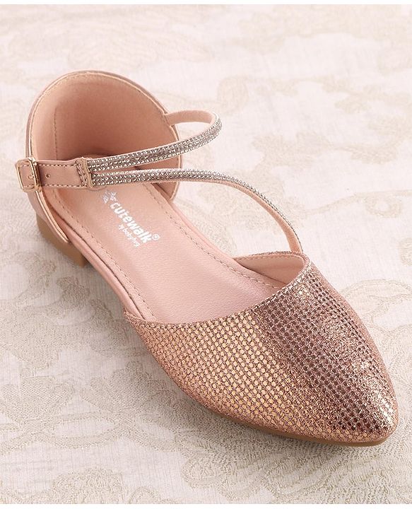 Cute Walk by Babyhug Buckle Closure Stone Embellished Ballerina - Champagne