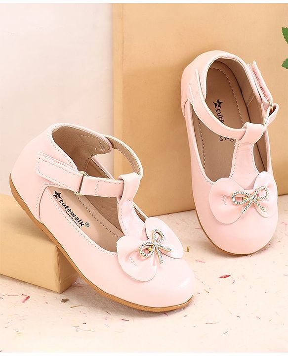 Cute Walk by Babyhug Slip On Ballerinas with Velcro Closure & Bow Applique - Pink