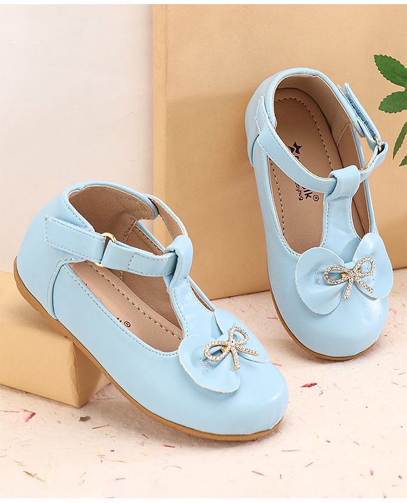 Cute Walk by Babyhug Slip On Ballerinas with Velcro Closure & Bow Applique - Blue