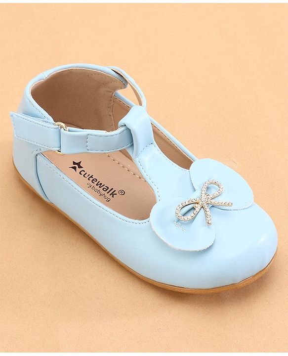 Cute Walk by Babyhug Slip On Ballerinas with Velcro Closure & Bow Applique - Blue